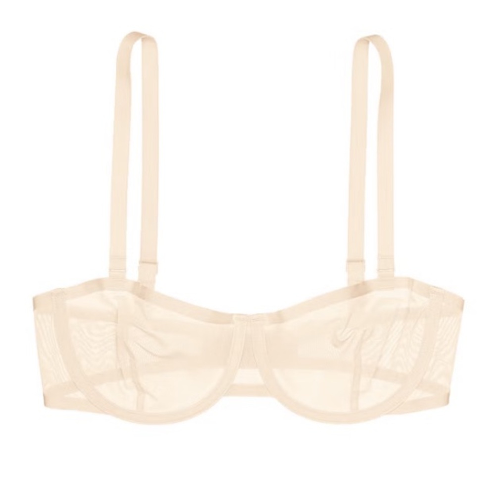 NEW CUUP The Balconette Bra Nude Mesh Beige Tan Pearl Sand Underwire Demi Sheer